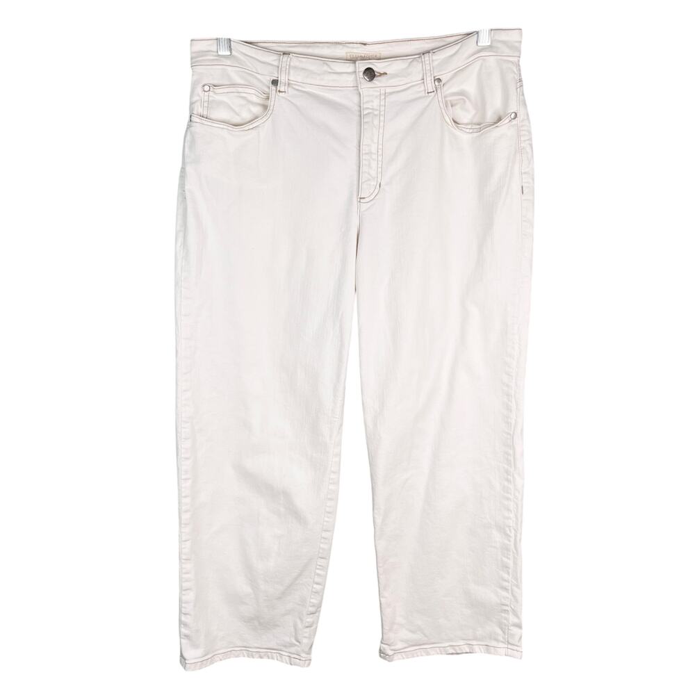 Eileen Fisher Cropped Jeans 12 Cream Organic Cotton Stretch